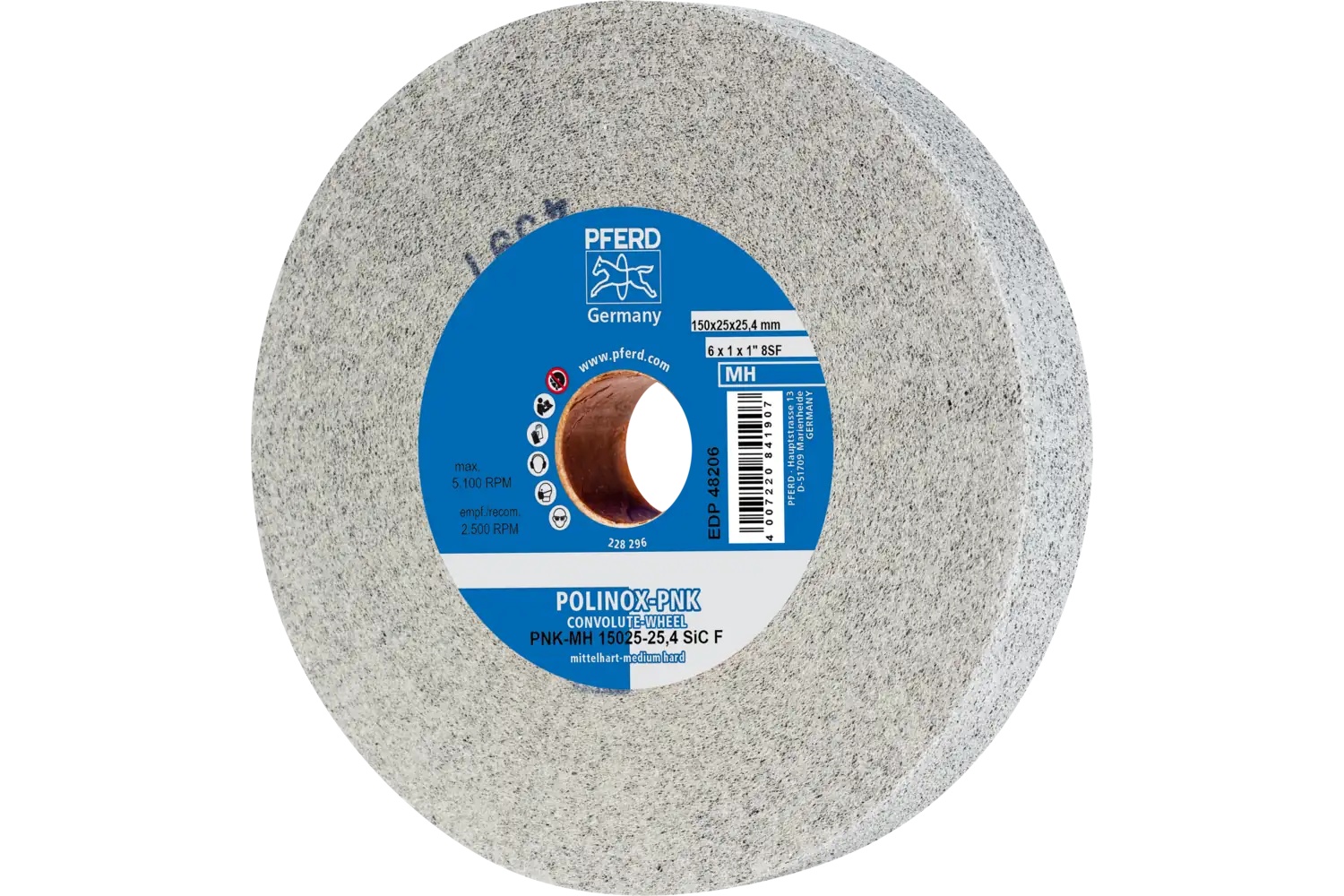 Picture of Pferd Polinox® Convolute Wheel, 6" X 1 X 1, Fine, Medium-Hard, 8Sf, Silicon Carbide